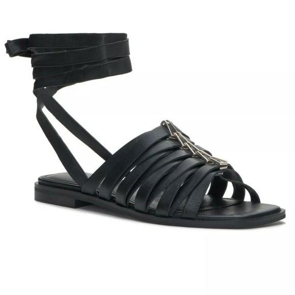 VINCE CAMUTO STRAPPY BLACK GLADIATOR LACE UP SANDALS SIZE 7.5 NEW - Picture 1 of 15